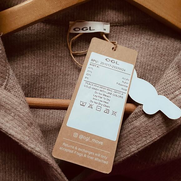 OGL Sweater V-Neck Collar Ribbed Heather Brown Tan Size Medium NEW - Picture 7 of 7